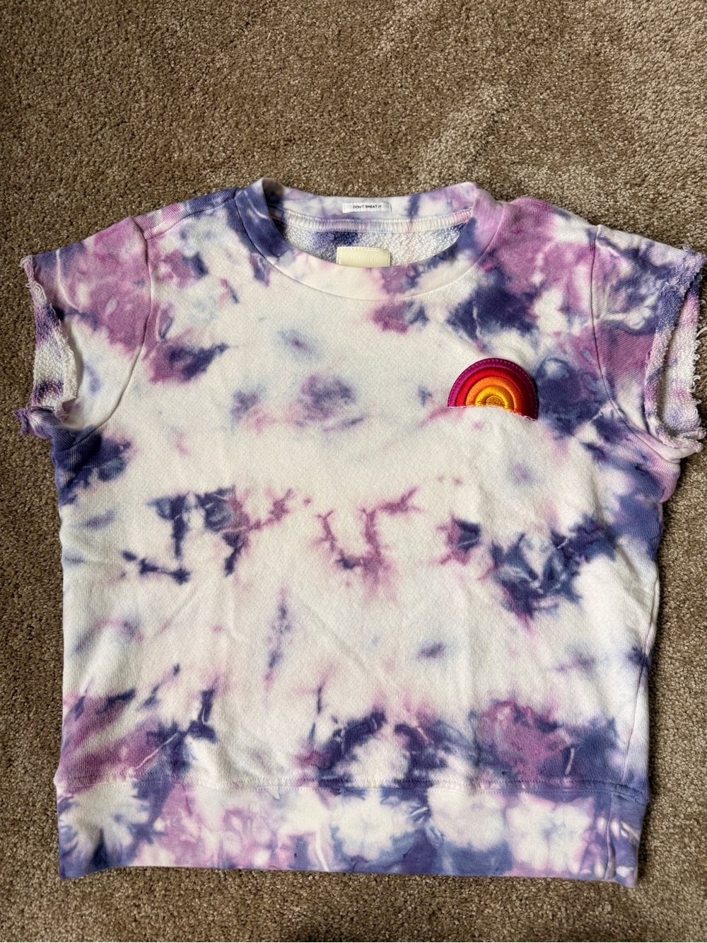 Women’s MOTHER Tie-Dye Short Sleeve Top with Rainbow Patch - Purple/White